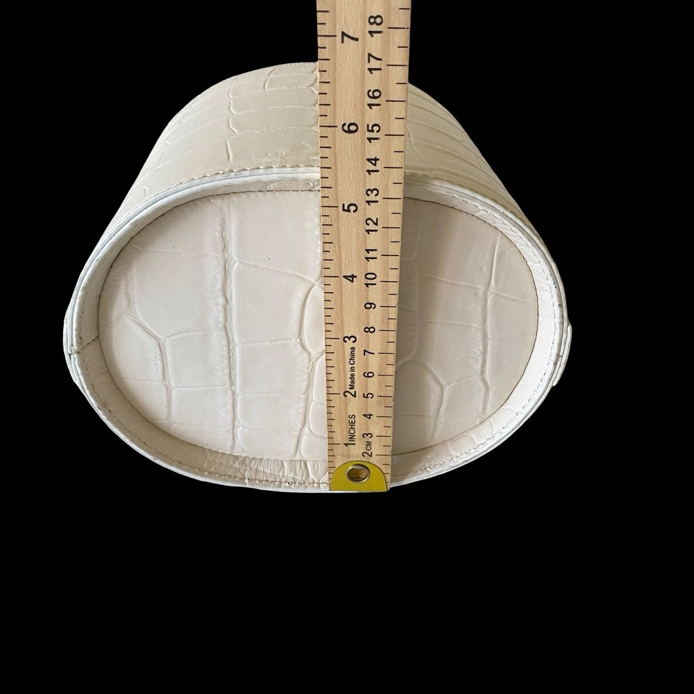 Staud Bissett Bucket Bag Cream Croc Embossed Leather Structured Top Handle Bag - Picture 7 of 8